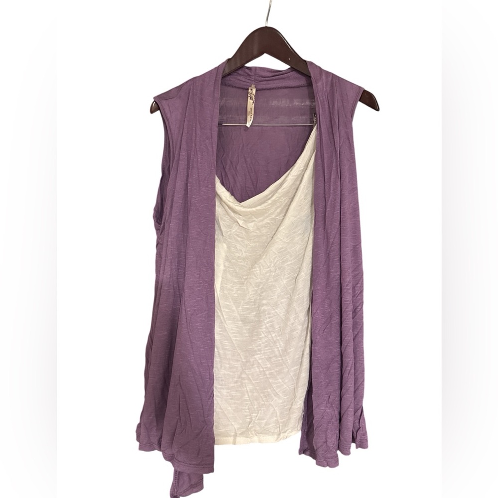 Purple and Cream Sleeveless Drape Top